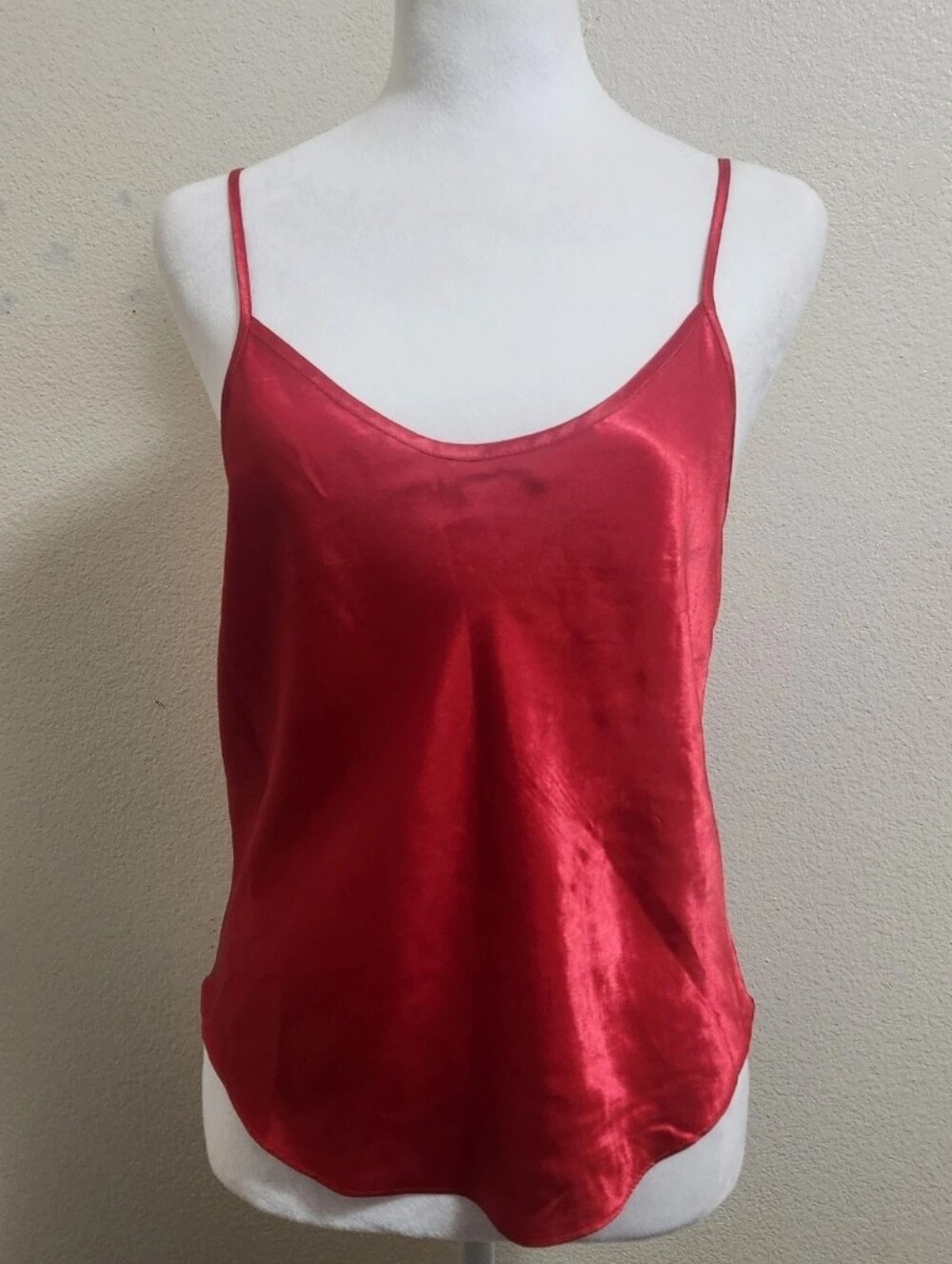 VTG 90s California Dynasty Red Satin Camisole Top S Tank Sleepwear Made in USA